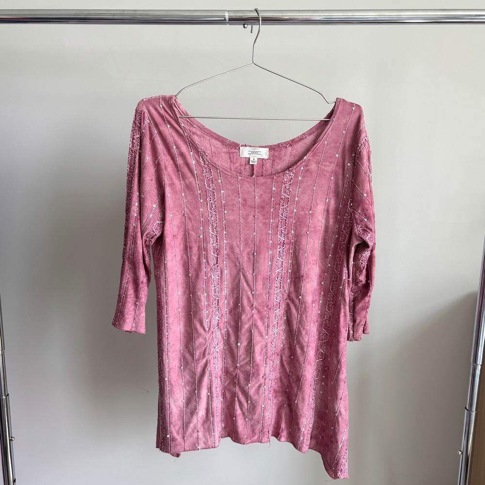 Shannon Ford New York Tunic Top S Mauve Pink Sequin Ruffle Eclectic Boho Revival